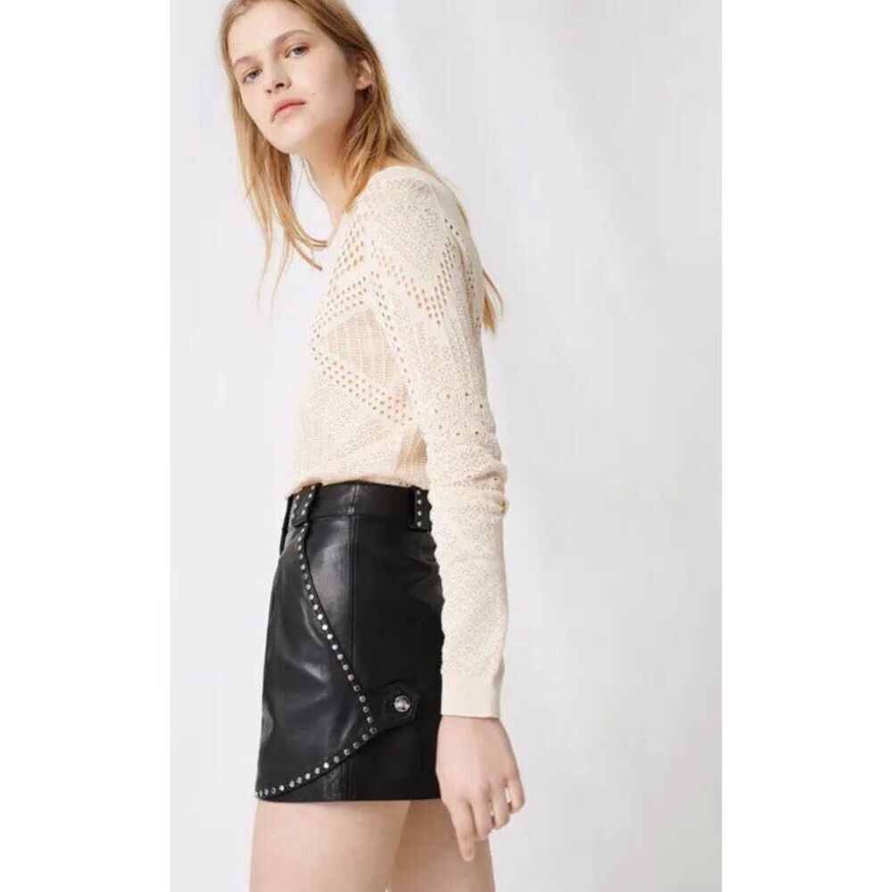MAJE Ilyad Lamb Leather Studded Shorts - Picture 4 of 14